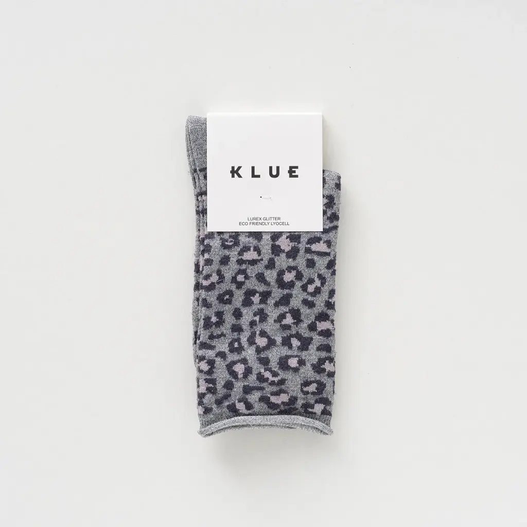 KLUE || Chaussettes pailletées en lurex et lyocell écologique – Léopard GRIS