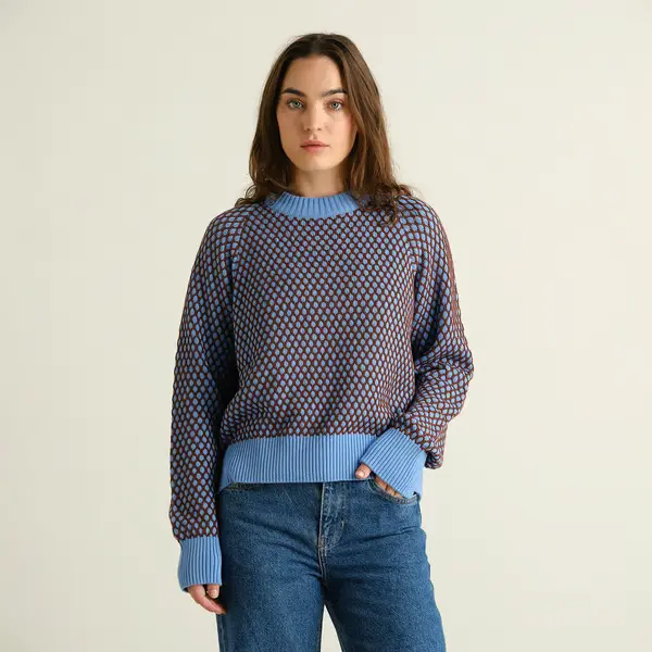 DEDICATED || Pull Husie Bubble Knit – Cornflower Blue / Cappuccino Brown