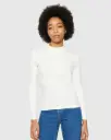 KNOWLEDGE COTTON APPAREL || Haut côtelé à col montant - Rib mock neck - Star White