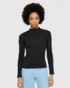 KNOWLEDGE COTTON APPAREL || Haut côtelé à col montant - Rib mock neck - Black Jet