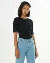 KNOWLEDGE COTTON APPAREL || T-shirt côtelé femme - Rib t-shirt - Black Jet