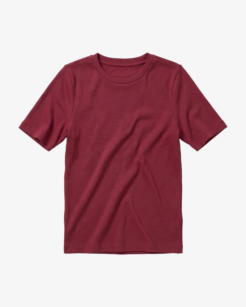 KNOWLEDGE COTTON APPAREL || T-shirt côtelé femme - Rib t-shirt - Burgundy