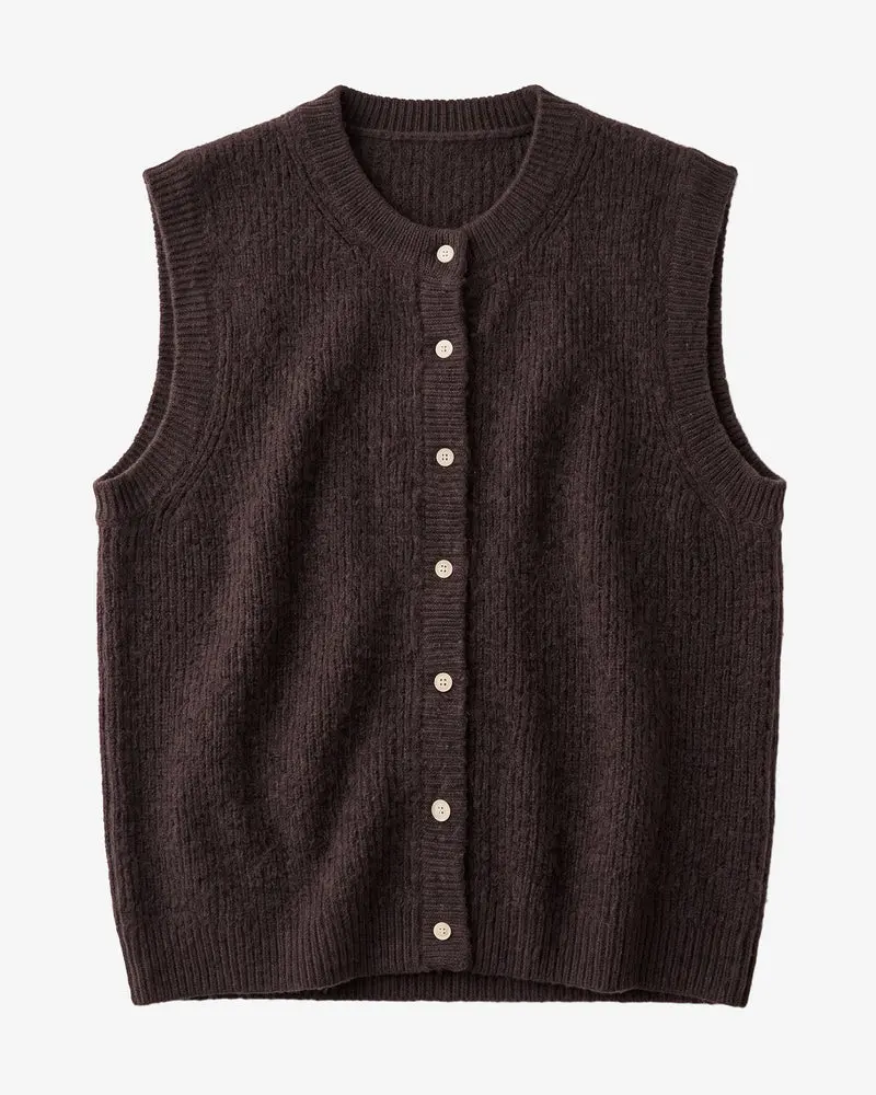 KNOWLEDGE COTTON APPAREL || Gilet sans manches en maille - Soufflé yarn vest - Chocolate Torte