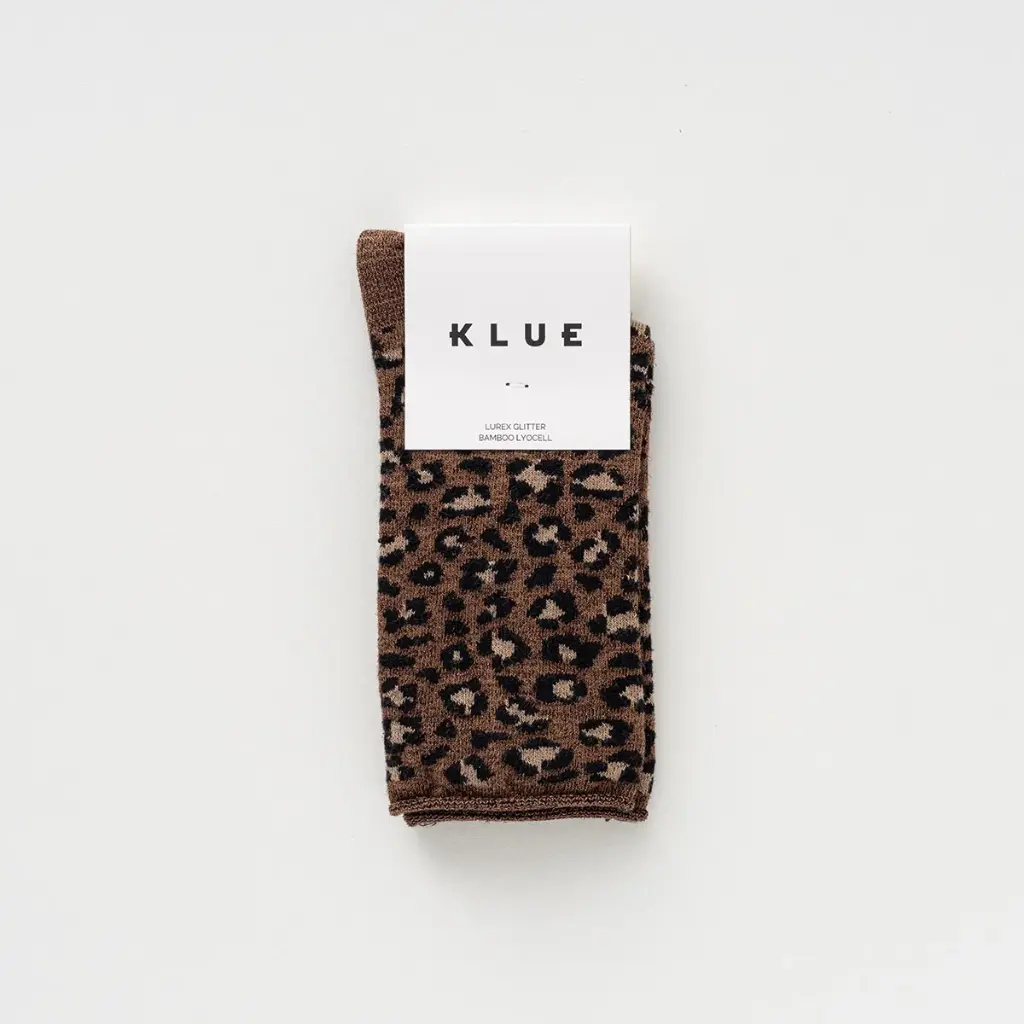KLUE || Chaussettes pailletées en lurex et lyocell écologique – Léopard BROWN
