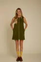 GRAINE || Robe courte sans manches en velours côtelé bio - Chuchoté - Vert kaki