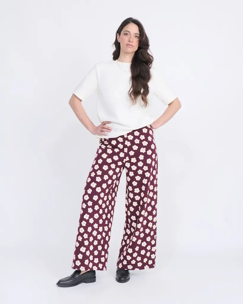 EMOI-EMOI || Pantalon Pauline en Coton Bio – Merlot Flowers