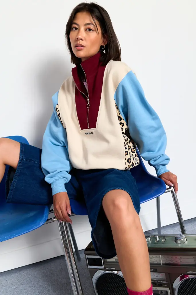 PERPÈTE || Sweat-shirt femme Emma imprimé léopard - Léo Bleu