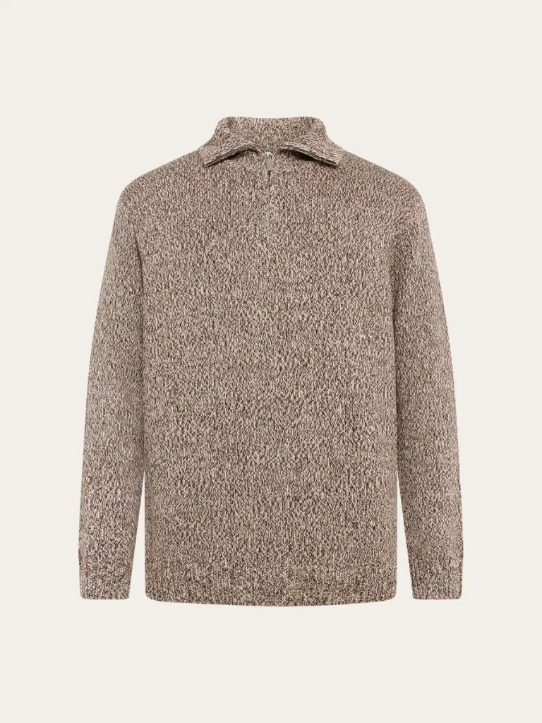 KNOWLEDGE COTTON APPAREL || Pull à col zippé - Quater Zip Sweater - Brown Multi