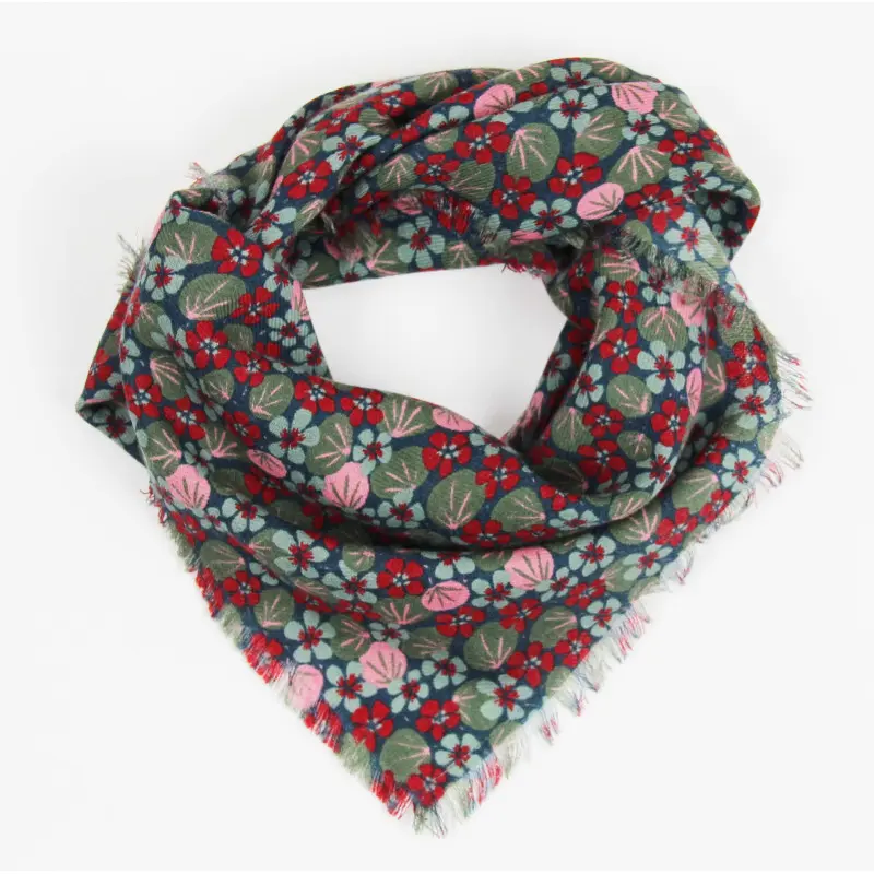 LES BELLES VAGABONDES || Foulard Delta en laine – Florilège Gris