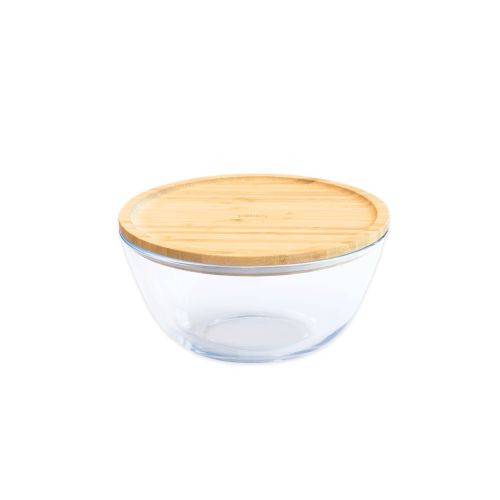 [PEB-PKV-012] PEBBLY || Bol en verre avec couvercle en bambou 1600 ml – Transparent