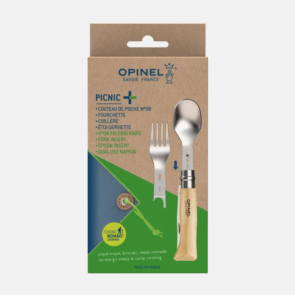 [OPI-002500] OPINEL || Set Complet Picnic N°08 + 2 Accessoires + Étui-Serviette – Naturel
