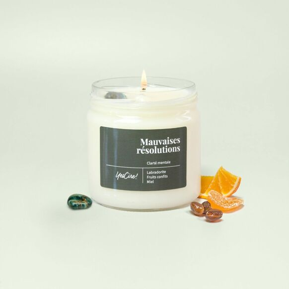 [YES-F24-3] YESCIRE || Bougie labradorite “Clarté mentale” – Mauvaises Résolutions