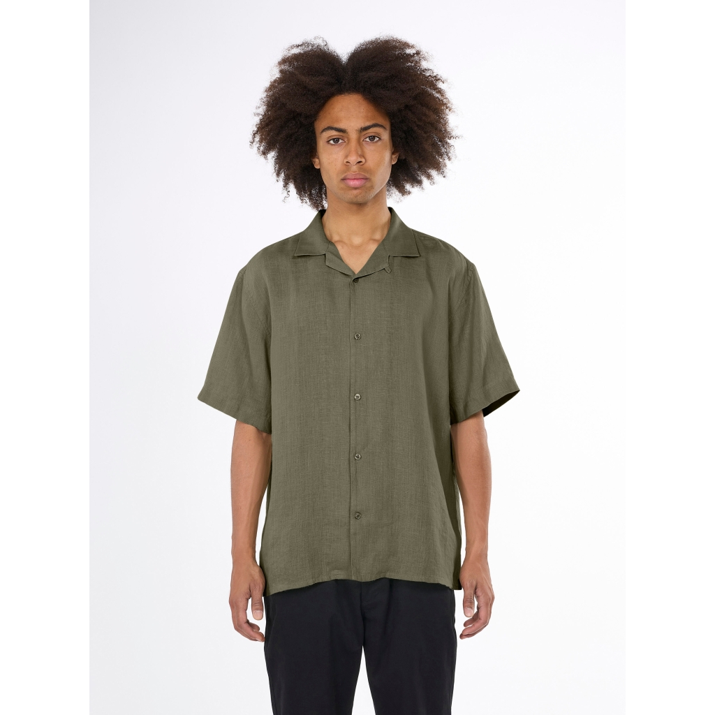 Knowledge Cotton Apparel | Chemise manches courtes en lin - Burned Olive