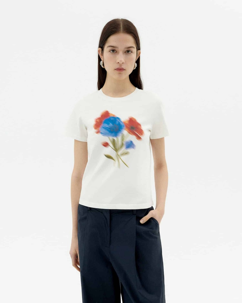 THINKING MU | T-shirt Blurry Flower Ida - White