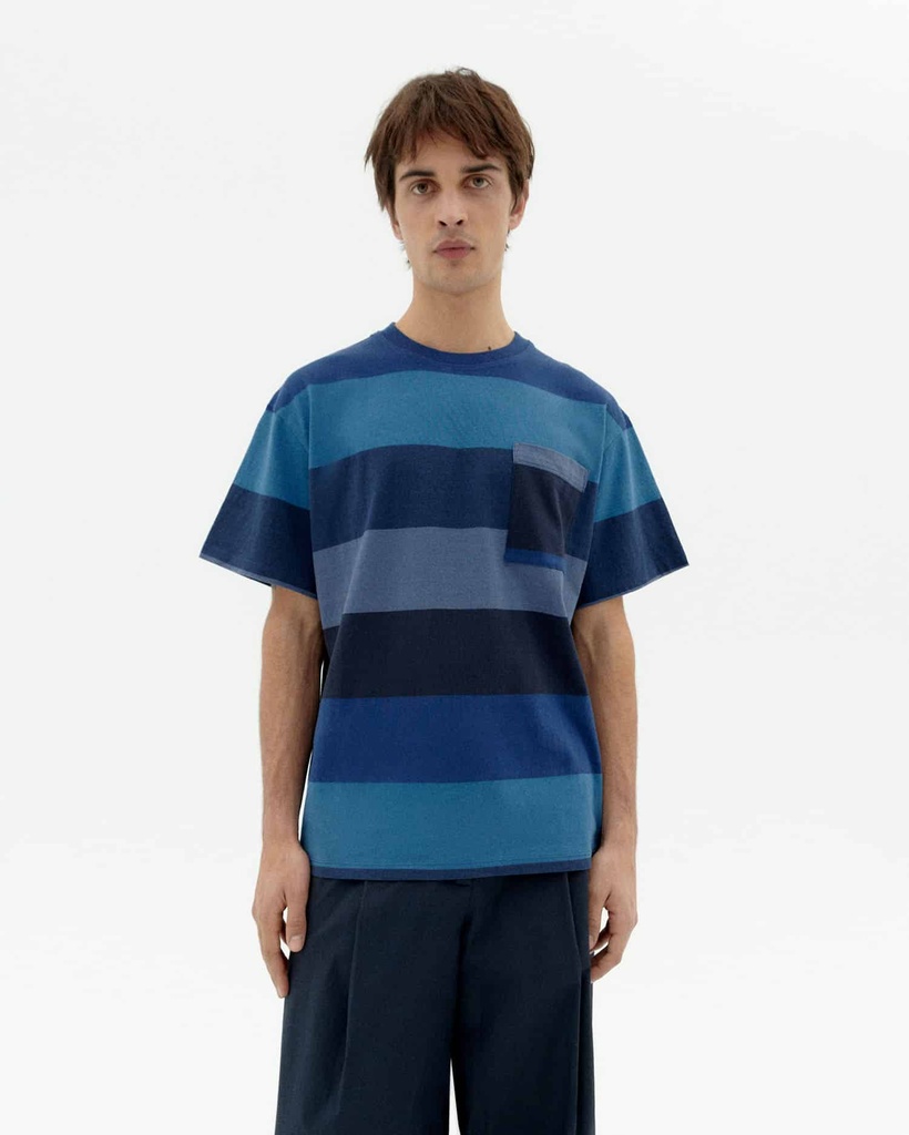 THINKING MU | T-shirt Aaron Waves Stripes - Blue