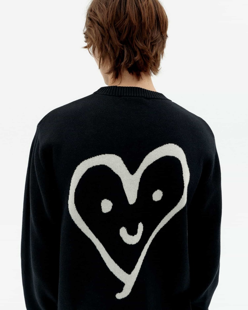 THINKING MU | Pull en maille Khem coeur - Noir