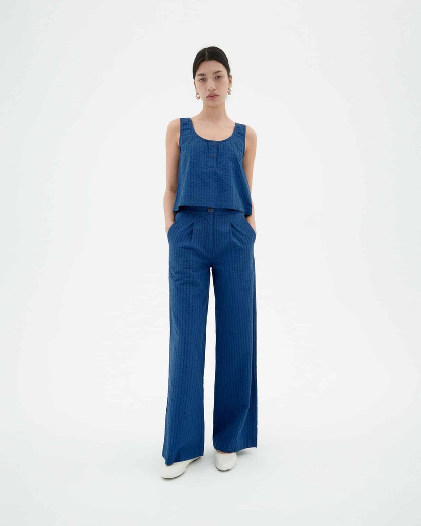THINKING MU | Pantalon Manolita Cobalt Seersucker - Blue