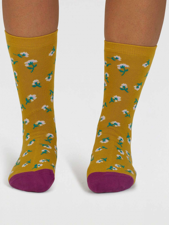 [BTR-SPW880-LICHEN-GREEN- 4-7] THOUGHT | Chaussettes femme Mapel Floral - Lichen green