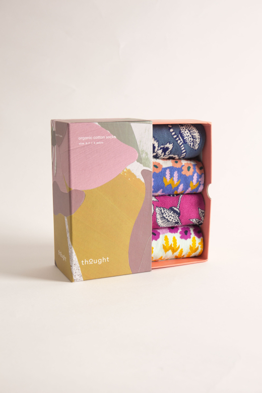 [BTR-TA594-Blue/Navy/Pink/Light-Blue- 4-7] THOUGHT | Coffret chaussettes femme Floral - Blue/Navy/Pink/Light Blue