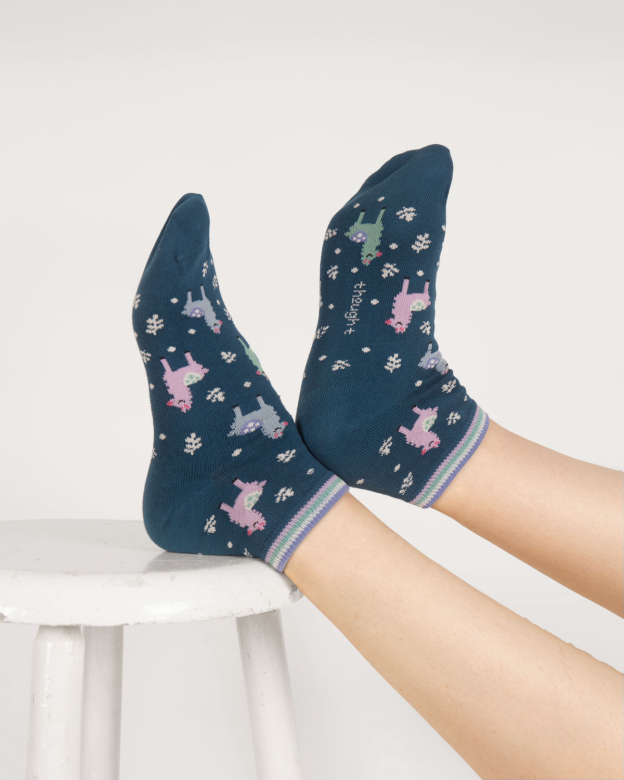 [BTR-TA576C-LAKE-BLUE- 4-7] THOUGHT | Chaussettes femme mi-hautes Llama - Lake blue