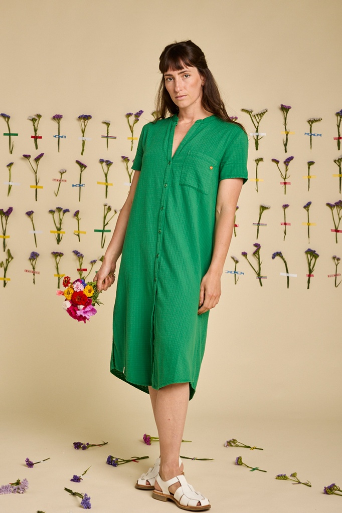 GRAINE | Robe en coton biologique Bouleversement - Vert gazon