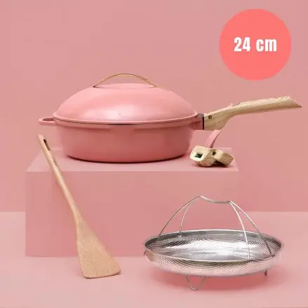 [COO-FAB24RO-0524] COOKUT || La Fabuleuse Poêle 8 En 1 – 24 Cm – Pivoine 