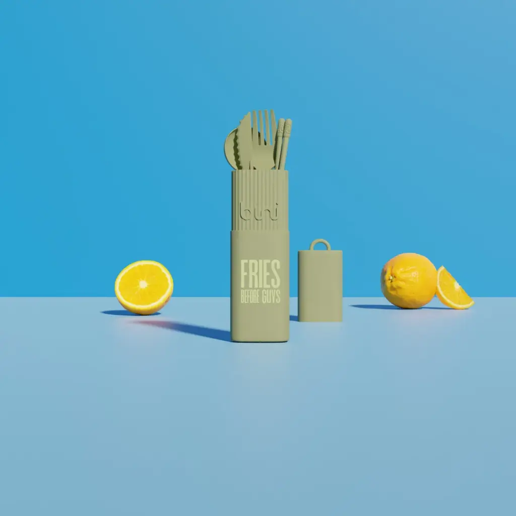 [BIN-BINI-KIT001-VERT-CPers] BINI || Couverts réutilisables et nomades personnalisés – Vert Olive