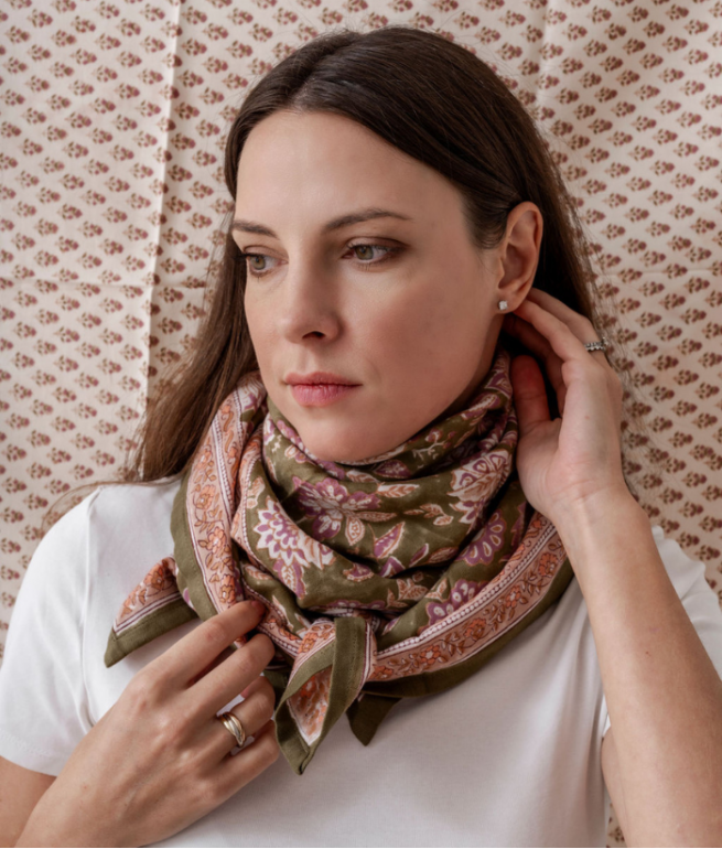 [BIN-FL_MAT_VER] Bindi Atelier |  Grand foulard Indien - Matira Verde