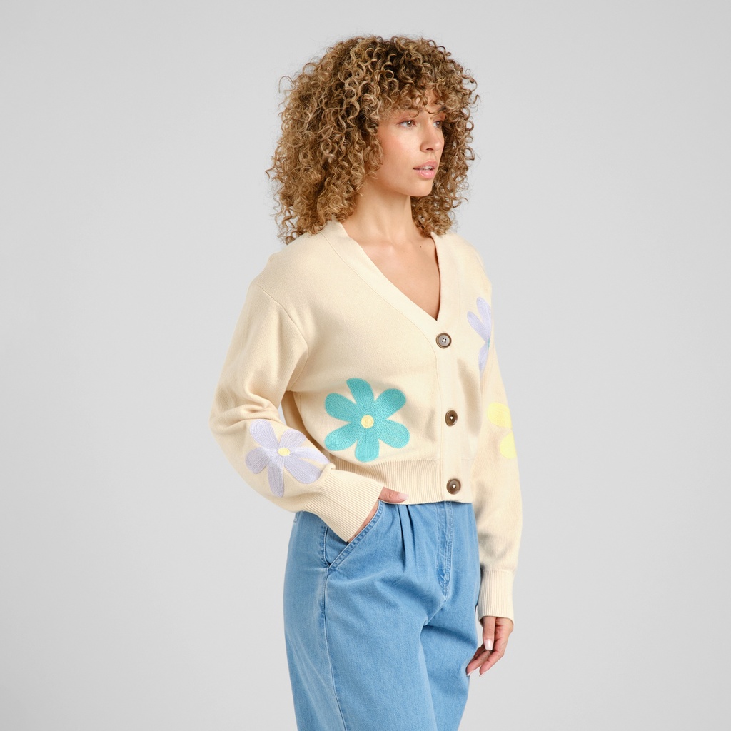 DEDICATED | Cardigan Kanan Application Flower Vanilla White