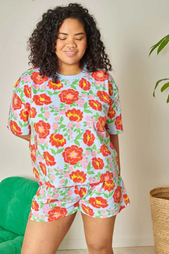 WE ARE JOLIES | Pyjama court en coton biologique - Rosa Bleu Ciel