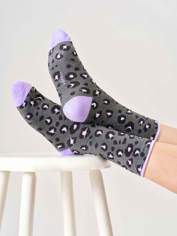[BTR-W25W-TA653C-Dark Grey Marl-4-7] THOUGHT | Chaussettes Femme - Animal Print Walker - Dark Grey Marl