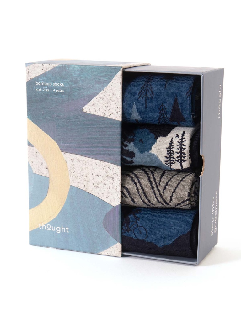 [BTR-W25M-TA720B-Blue/Navy/Grey/Navy-7-11] THOUGHT | Coffret 4 Chaussettes - Mens Mountain Biking Bamboo - Blue/Navy/Grey/Navy