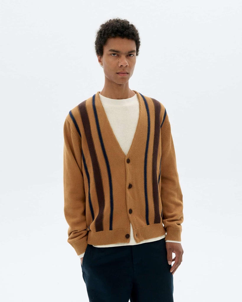 THINKING MU | Cardigan Brown Stripes - Brown