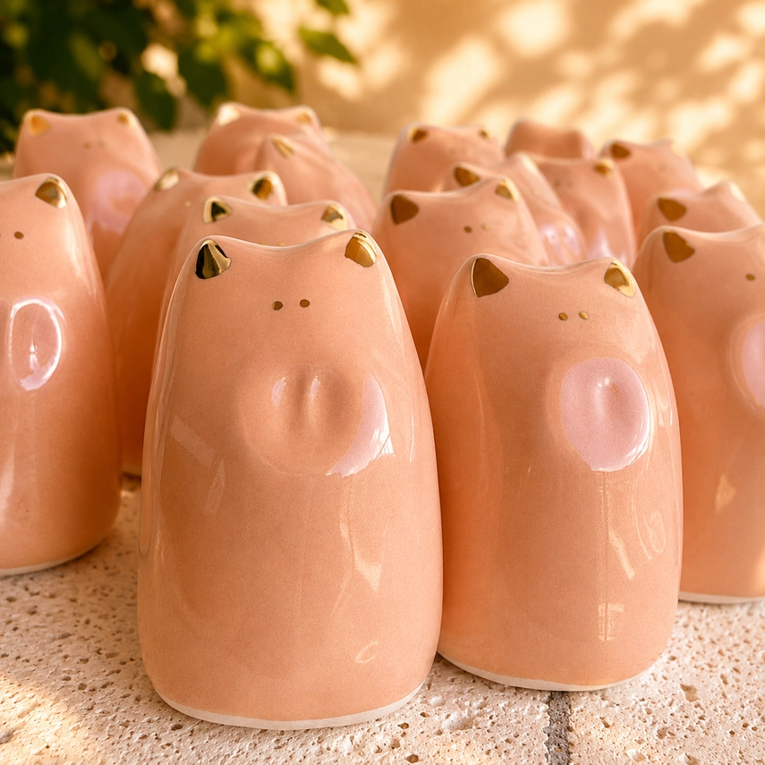 [PIC-Petit Cochon] PICURU CERAMICAS || Figurine en céramique – Amulette Petit Cochon de la Fortune - lustre en Or