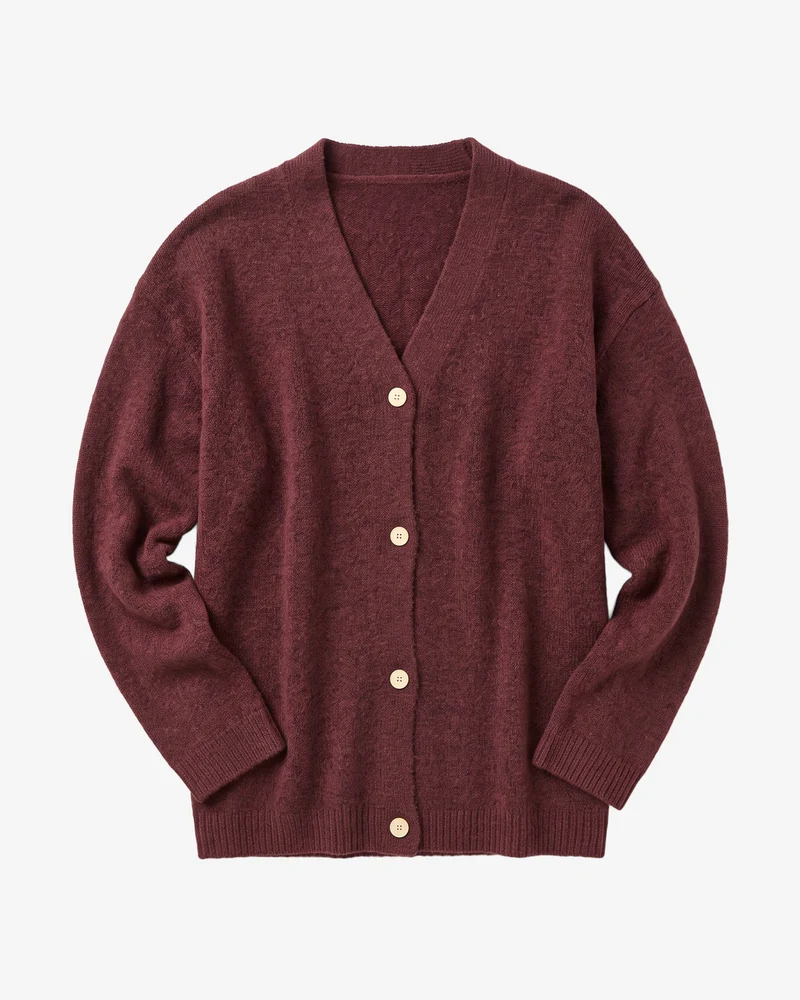 KNOWLEDGE COTTON APPAREL || Cardigan en maille recyclée - Soufflé yarn cardigan - Burgundy