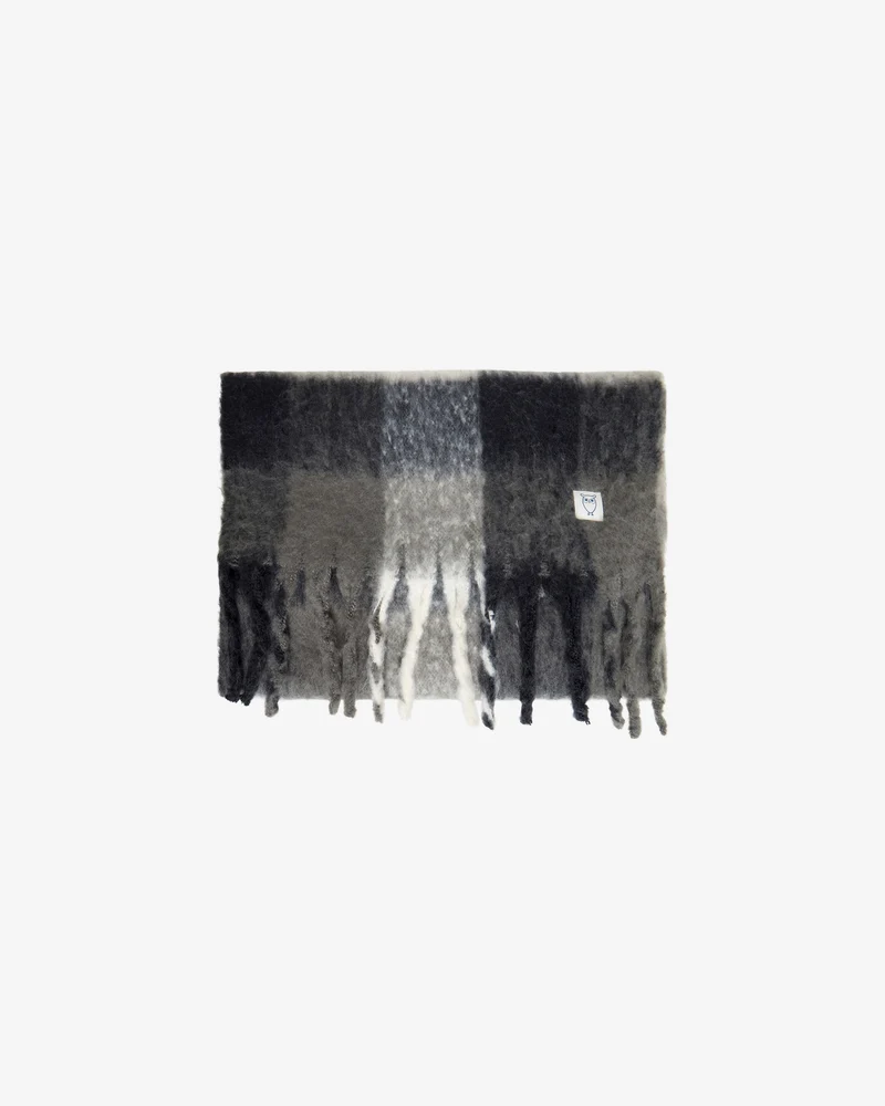 [KCA-W26-4220002-7003-Onesize] KNOWLEDGE COTTON APPAREL || Écharpe à carreaux et franges recyclée - Recycled fringe scarf - Black check