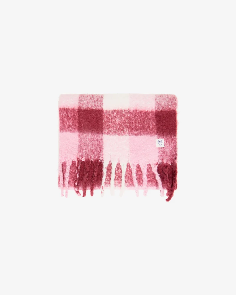 [KCA-W26-4220002-7011-Onesize] KNOWLEDGE COTTON APPAREL || Écharpe à carreaux et franges recyclée - Recycled fringe scarf - Red check