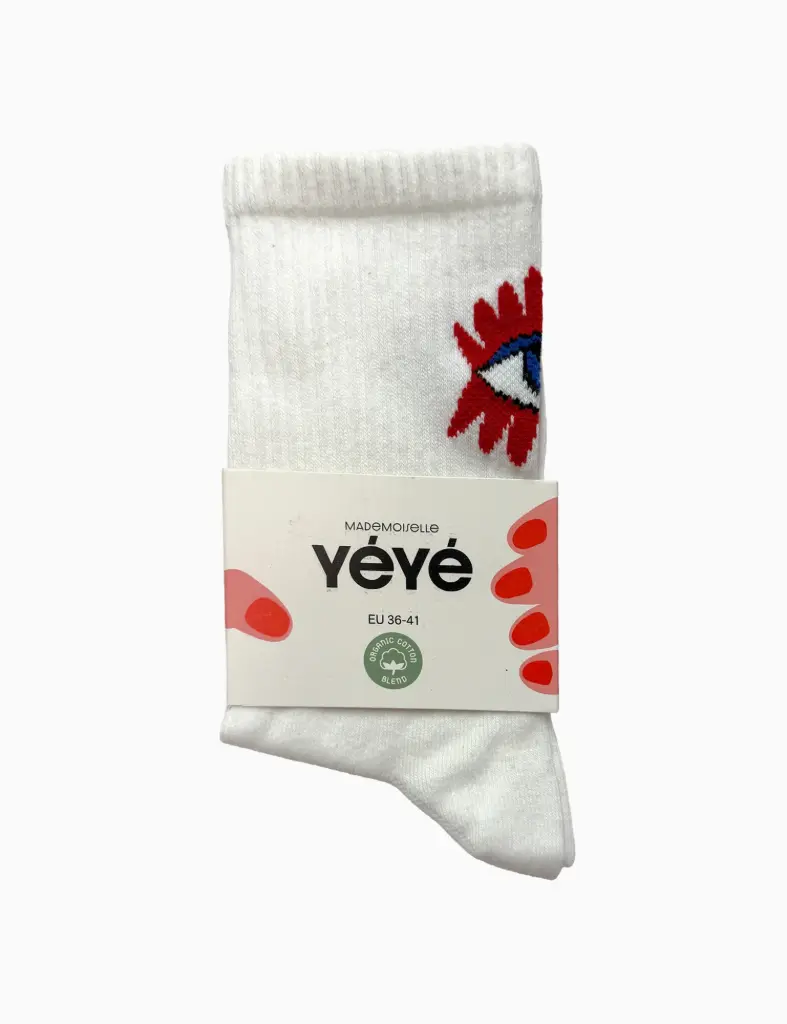 [YEY-W26W-62706-WHITE] MADEMOISELLE YÉYÉ || Chaussettes fantaisie Mystical Eye - Ecru
