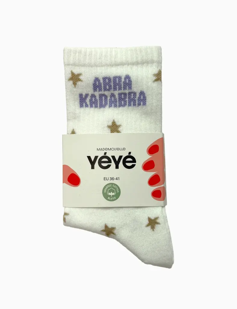 [YEY-W26-62704-WHITE] MADEMOISELLE YÉYÉ || Chaussettes fantaisie Abra Kadabra - Ecru