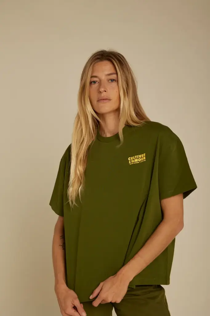 GRAINE || Tee-shirt épais coupe vintage en coton biologique - Pétale - Vert kaki