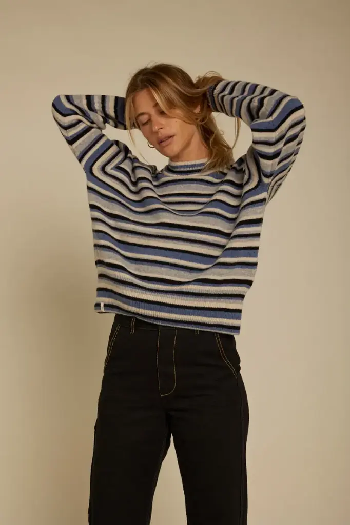 GRAINE || Pull à rayures en laine mérinos - Givre - Multi Bleu