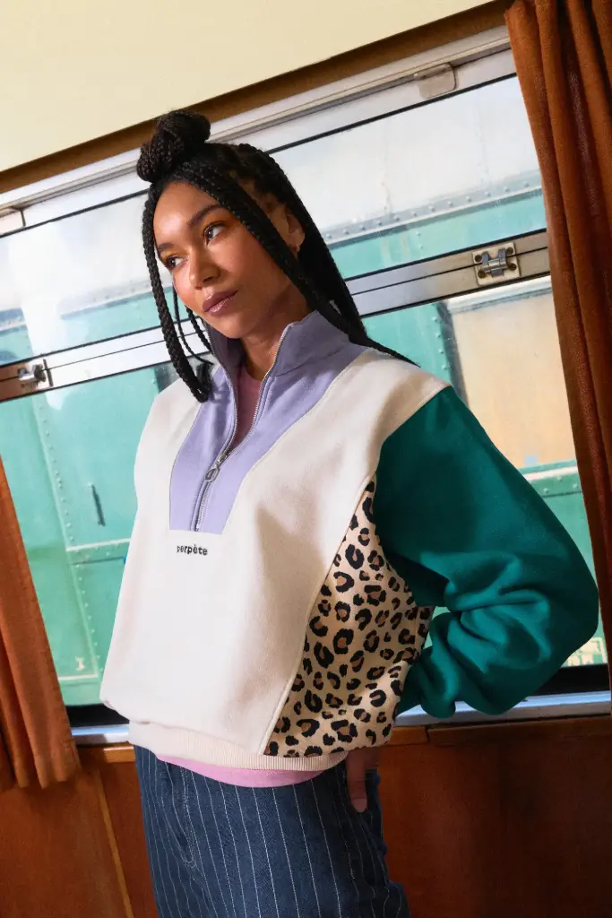 PERPÈTE || Sweat-shirt femme Emma imprimé léopard - Léo Vert
