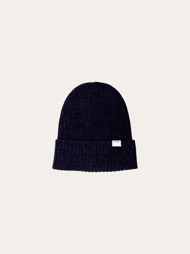 [KCA-W26M-4210035-1001-TU] KNOWLEDGE COTTON APPAREL || Bonnet côtelé en laine d'agneau - Lambswool Rib Beanie - Total Eclipse