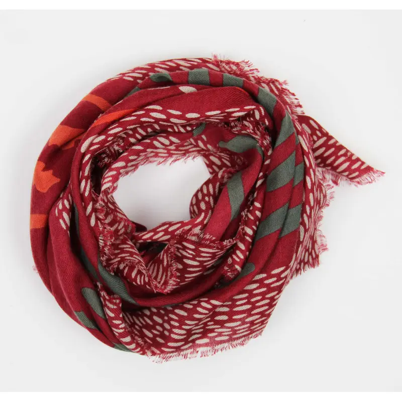 [LBV-3701692308333] LES BELLES VAGABONDES || Carré en laine Muscari – Orange Bordeaux